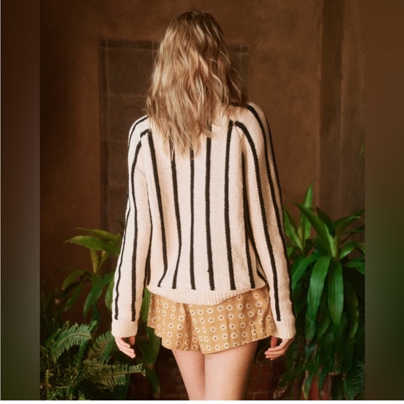 NWT The Great. The Sea Stripe Boxy Cardigan in Cream with Black Stripes. Size 1. - Picture 2 of 7